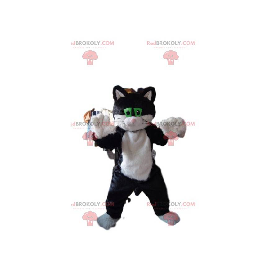 Mascote gato preto e branco com olhos verdes - Redbrokoly.com Mascote gato preto e branco com olhos verdes - Redbrokoly.com