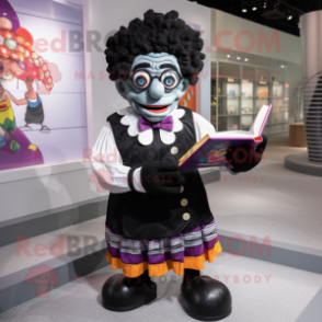 Black Clown mascot costume character dressed with a Dress Shirt and Reading glasses