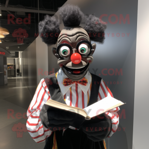 Black Clown mascot costume character dressed with a Dress Shirt and Reading glasses