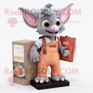 Peach Gargoyle mascot costume character dressed with a Dungarees and Wallets