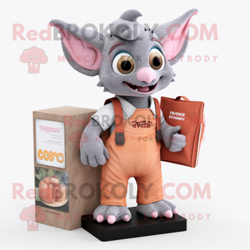 Peach Gargoyle mascot costume character dressed with a Dungarees and Wallets Peach Gargoyle mascot costume character dressed with a Dungarees and Wallets