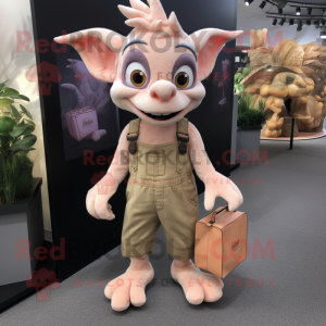 Peach Gargoyle mascot costume character dressed with a Dungarees and Wallets