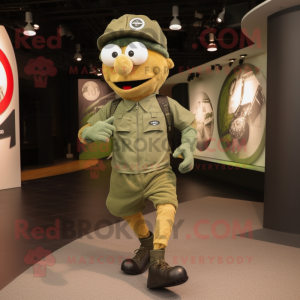 Olive Air Force Soldier mascot costume character dressed with a Running Shorts and Berets