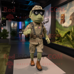 Olive Air Force Soldier mascot costume character dressed with a Running Shorts and Berets