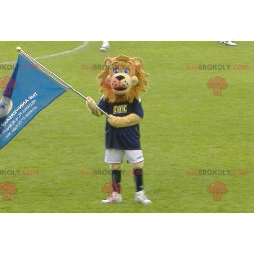 Mascote leão marrom em roupas esportivas - Redbrokoly.com