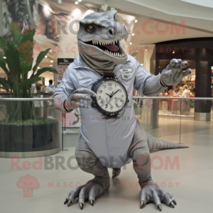 Sølv T Rex maskot kostume...