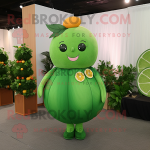 Forest Green Grapefruit mascot costume character dressed with a Dress and Lapel pins