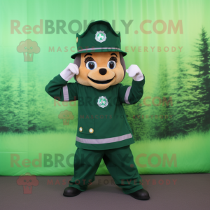 Forest Green Fire Fighter mascot costume character dressed with a A-Line Skirt and Gloves