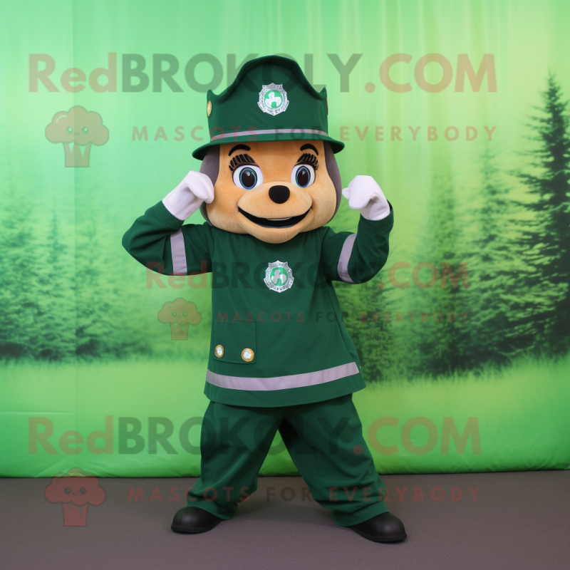 Forest Green Fire Fighter mascot costume character dressed with a A-Line Skirt and Gloves Forest Green Fire Fighter mascot costume character dressed with a A-Line Skirt and Gloves