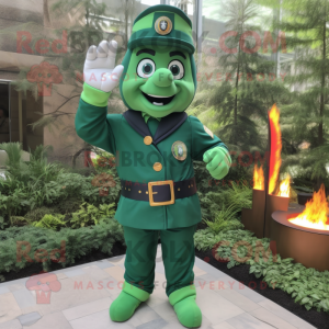 Forest Green Fire Fighter mascot costume character dressed with a A-Line Skirt and Gloves