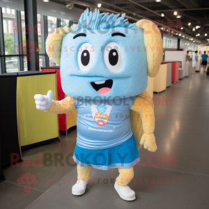 Sky Blue Pad Thai mascot costume character dressed with a Running Shorts and Earrings