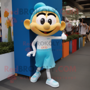 Sky Blue Pad Thai mascot costume character dressed with a Running Shorts and Earrings