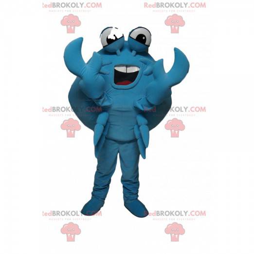 Mascote de caranguejo azul muito alegre. Fantasia de caranguejo