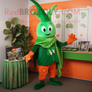 Green Carrot mascot costume character dressed with a Polo Tee and Shawl pins