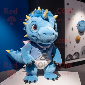 Sky Blue Ankylosaurus mascot costume character dressed with a Graphic Tee and Cummerbunds