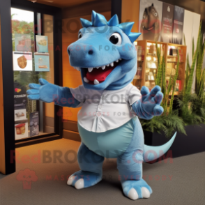 Sky Blue Ankylosaurus mascot costume character dressed with a Graphic Tee and Cummerbunds
