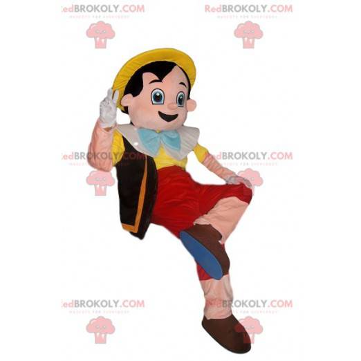 Vrolijke mascotte van Pinocchio met een gele hoed -