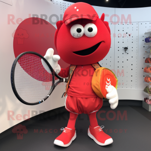 Red Tennis Racket mascot costume character dressed with a Shorts and Handbags