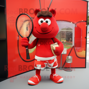 Red Tennis Racket mascot costume character dressed with a Shorts and Handbags