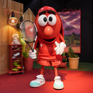 Red Tennis Racket mascot costume character dressed with a Shorts and Handbags