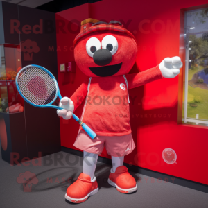Red Tennis Racket mascot costume character dressed with a Shorts and Handbags