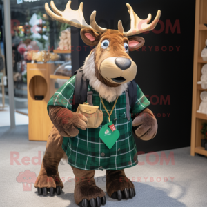 nan Irish Elk mascot costume character dressed with a Flannel Shirt and Coin purses