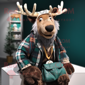 nan Irish Elk mascot costume character dressed with a Flannel Shirt and Coin purses