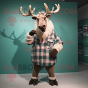 nan Irish Elk mascot costume character dressed with a Flannel Shirt and Coin purses