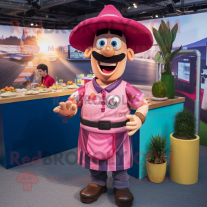 Pink Fajitas mascot costume character dressed with a Rugby Shirt and Cufflinks