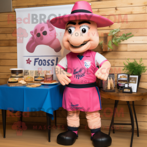 Pink Fajitas mascot costume character dressed with a Rugby Shirt and Cufflinks
