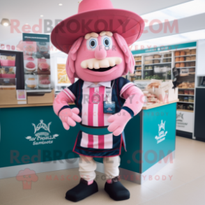 Pink Fajitas mascot costume character dressed with a Rugby Shirt and Cufflinks