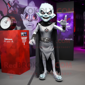 Silver Vampire mascot costume character dressed with a Sheath Dress and Smartwatches