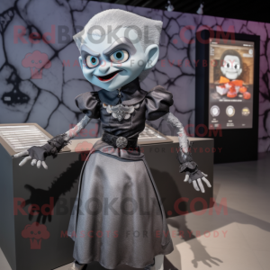 Silver Vampire mascot costume character dressed with a Sheath Dress and Smartwatches