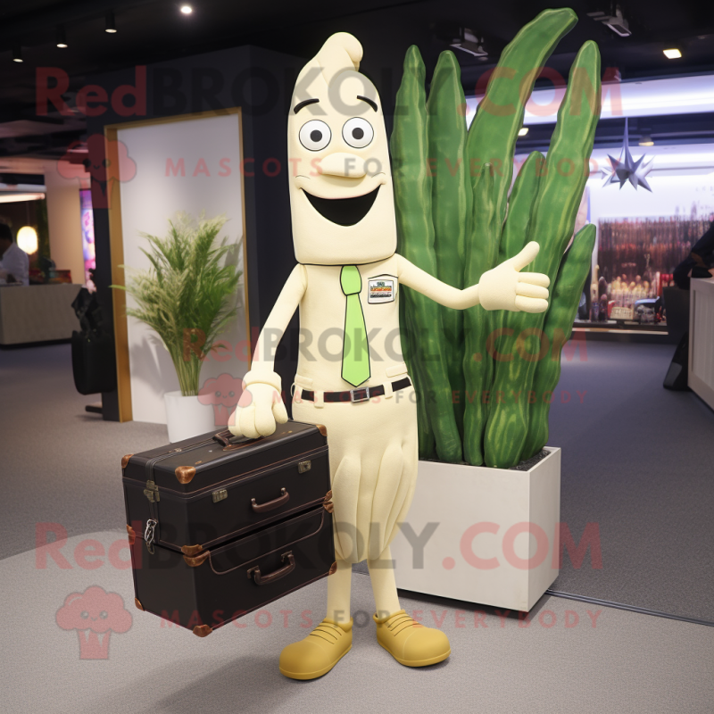 Cream Asparagus mascot costume character dressed with a Midi Dress and Briefcases