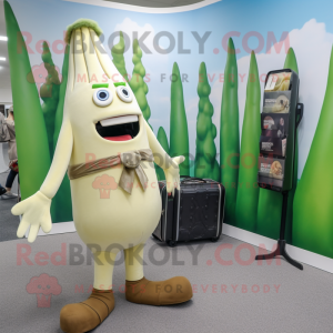 Cream Asparagus mascot costume character dressed with a Midi Dress and Briefcases