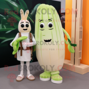 Cream Asparagus mascot costume character dressed with a Midi Dress and Briefcases