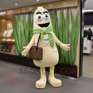 Cream Asparagus mascot costume character dressed with a Midi Dress and Briefcases