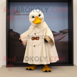 Cream Muscovy Duck mascot costume character dressed with a Parka and Shawls