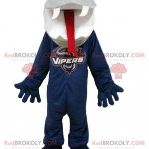 Grijze en blauwe slang mascotte. Grijs slangenkostuum -