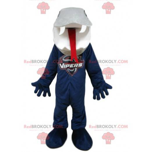 Grå og blå slangemaskot. Grå slangedrakt - Redbrokoly.com