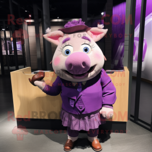 Purple Pig mascotte kostuum...