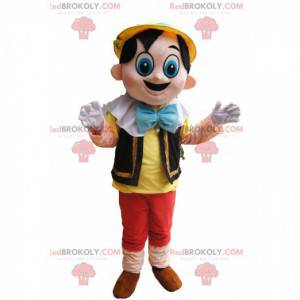 Roztomilý Pinocchio maskot s velkýma modrýma očima -