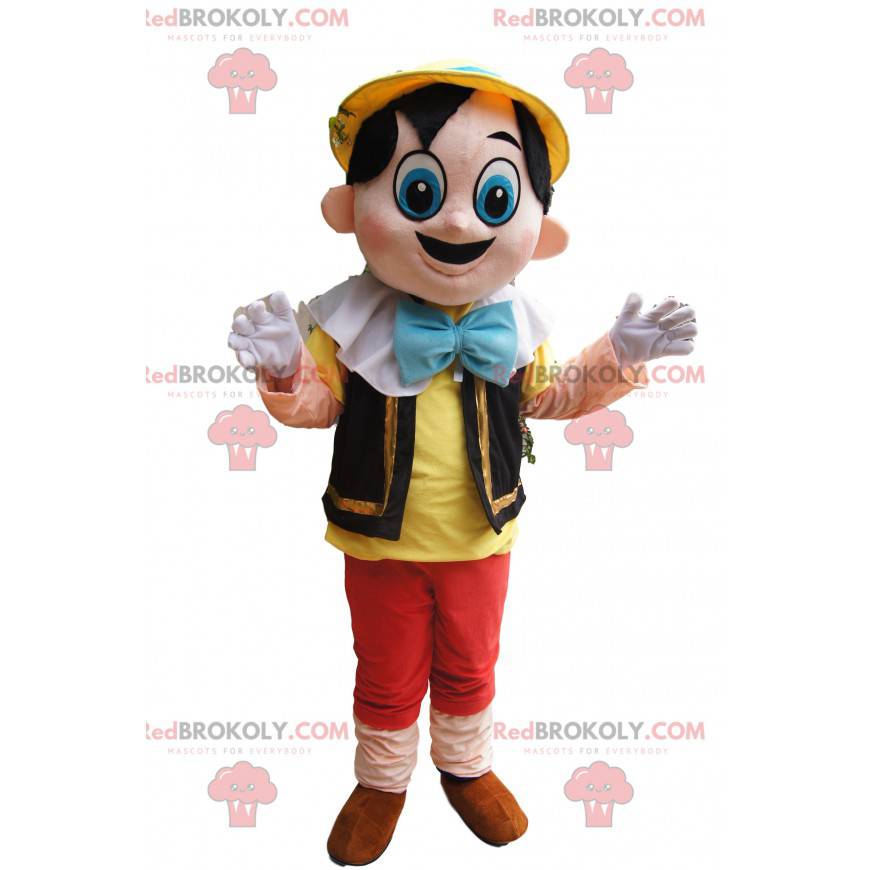 Schattige Pinocchio-mascotte met grote blauwe ogen -