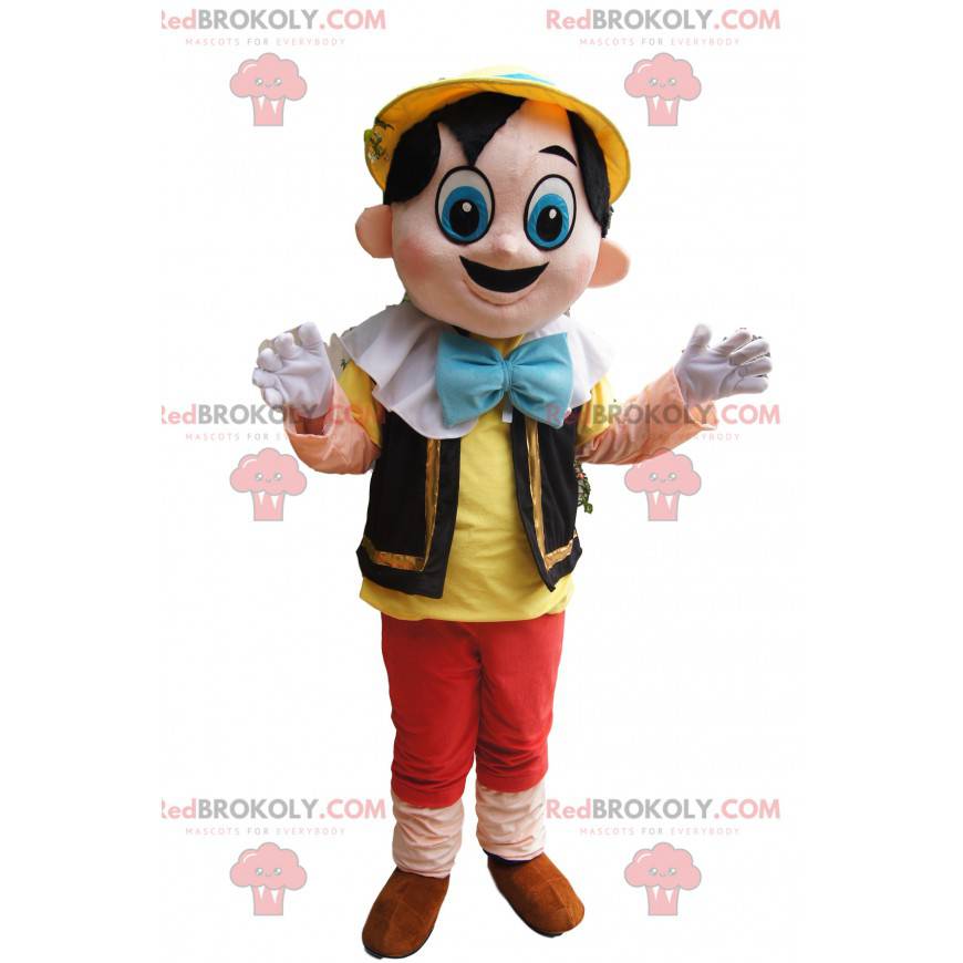 Simpatica mascotte di Pinocchio con grandi occhi azzurri -
