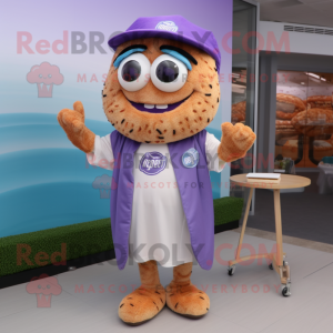 Lavender Bagels mascot costume character dressed with a Shorts and Necklaces