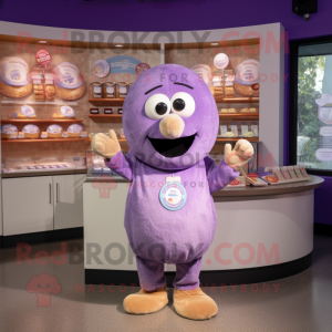 Lavender Bagels mascot costume character dressed with a Shorts and Necklaces