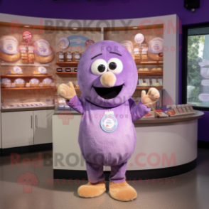 Lavender Bagels mascot costume character dressed with a Shorts and Necklaces