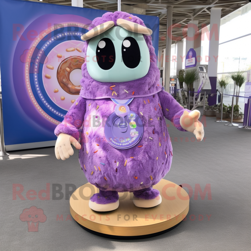 Lavender Bagels mascot costume character dressed with a Shorts and Necklaces Lavender Bagels mascot costume character dressed with a Shorts and Necklaces