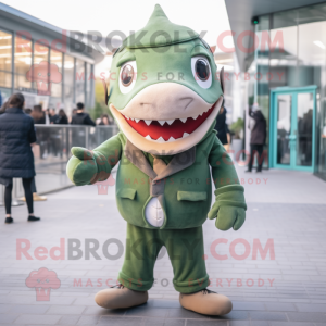 Green Shark mascot costume character dressed with a Parka and Bow ties