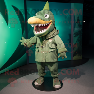 Green Shark mascot costume character dressed with a Parka and Bow ties